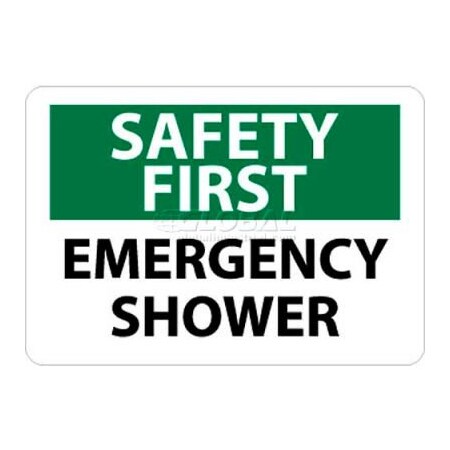 National Marker Co NMC OSHA Sign, Safety First - Emergency Shower, 10in X 14in, White/Green/Black SF43RB